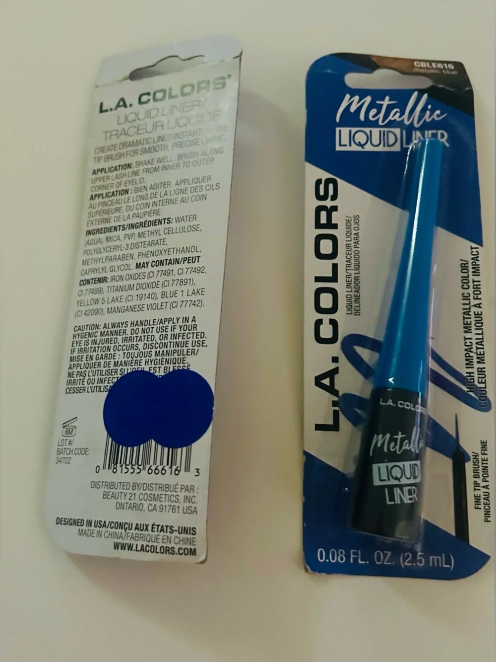 New 2 L. A. Colors Metallic Blue Liquid Liner Sealed Packages 6M after Opening